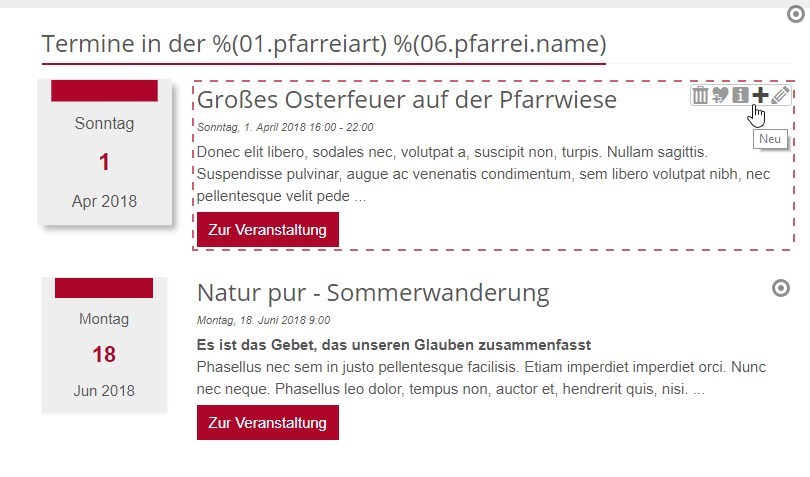 Erstellen einer Veranstaltung aus einer Veranstaltungsliste